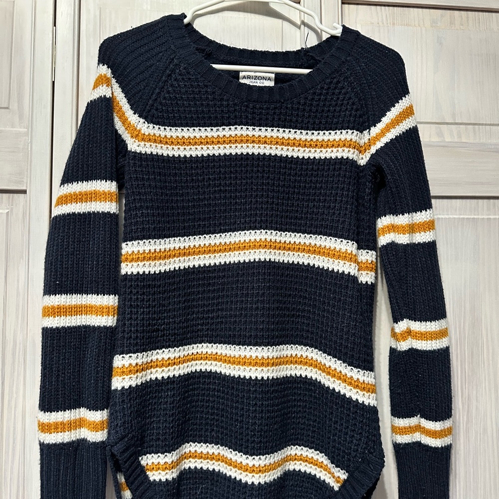 Arizona Jean Company Women's Striped Sweater - Black, White, and Orange